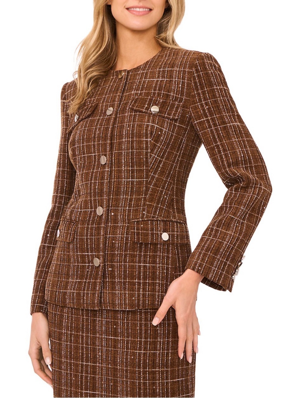 Ted Baker Brinkley Tweed Brown Crewneck Jacket Blazer